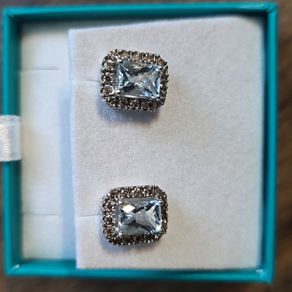 Effy Gold brown diamond aquamarine studs